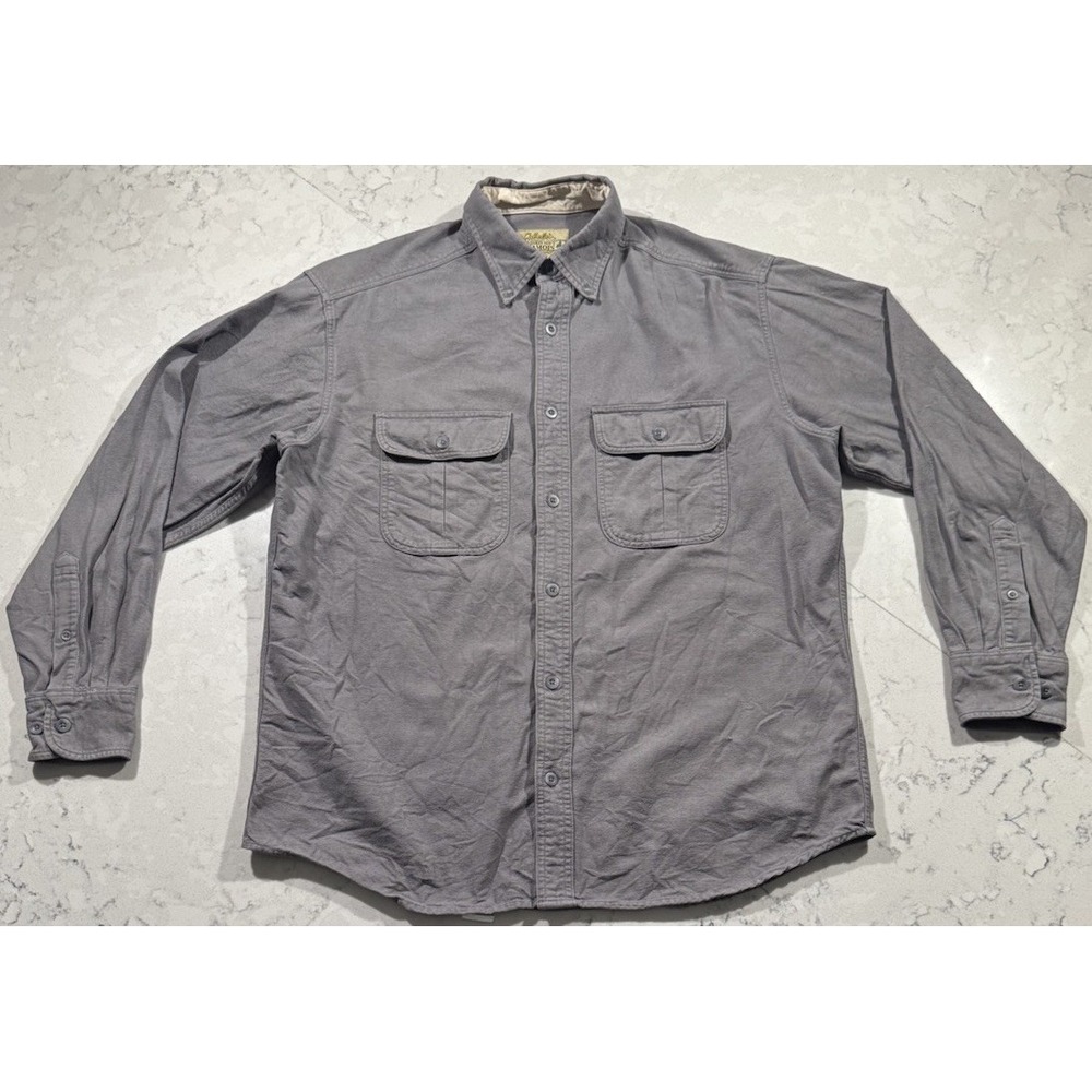 VTG 90s Cabela's Deerskin Chamois Shirt Mens Medium Gray Heavyweight Cotton Y2K